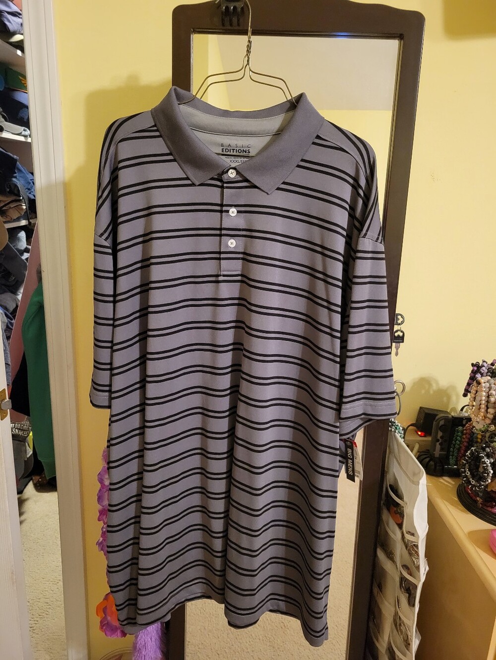 Basic Editions Gray Polo with Black Stripes 3xl